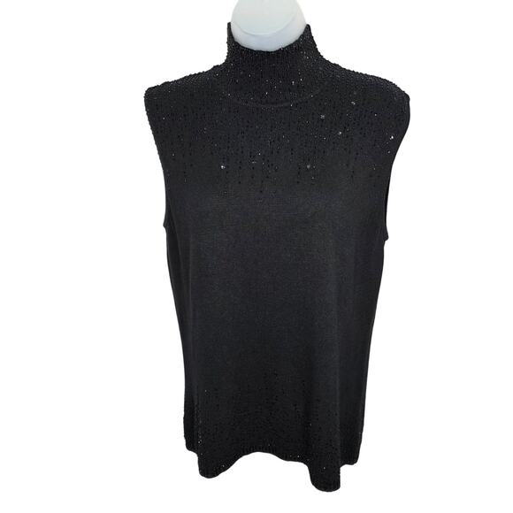 Carmen Marc Valvo Collection Black Silk & Cashmere Sleeveless beaded  Shirt L - Picture 1 of 14